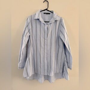 Walter Baker Myron Pin Stripe Cotton Button Down Long Sleeve Shirt Blue White M